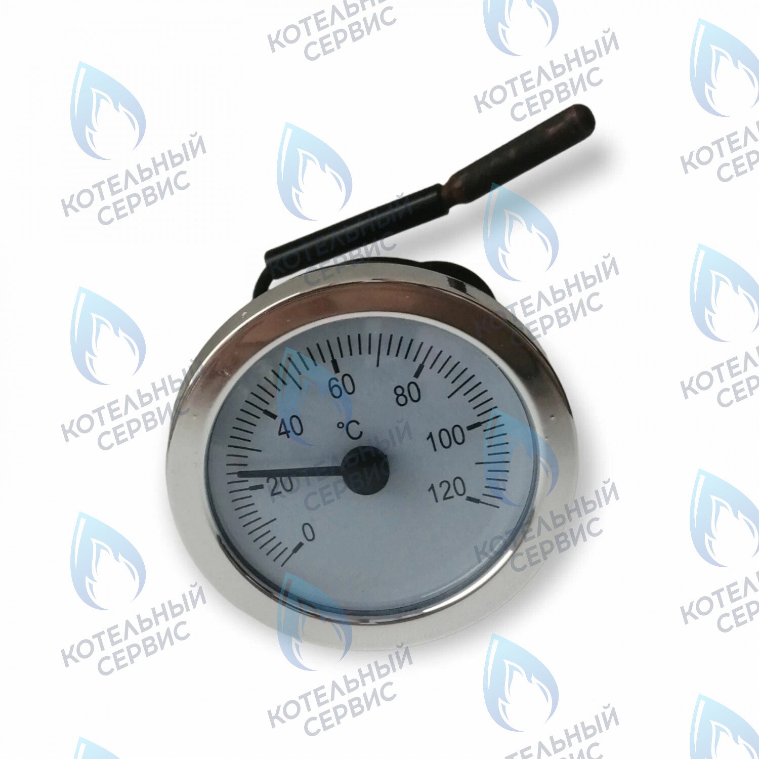 ST002 Термометр капиллярный (круглый хромированное кольцо) Ø52мм,  L=550мм, 0-120С 