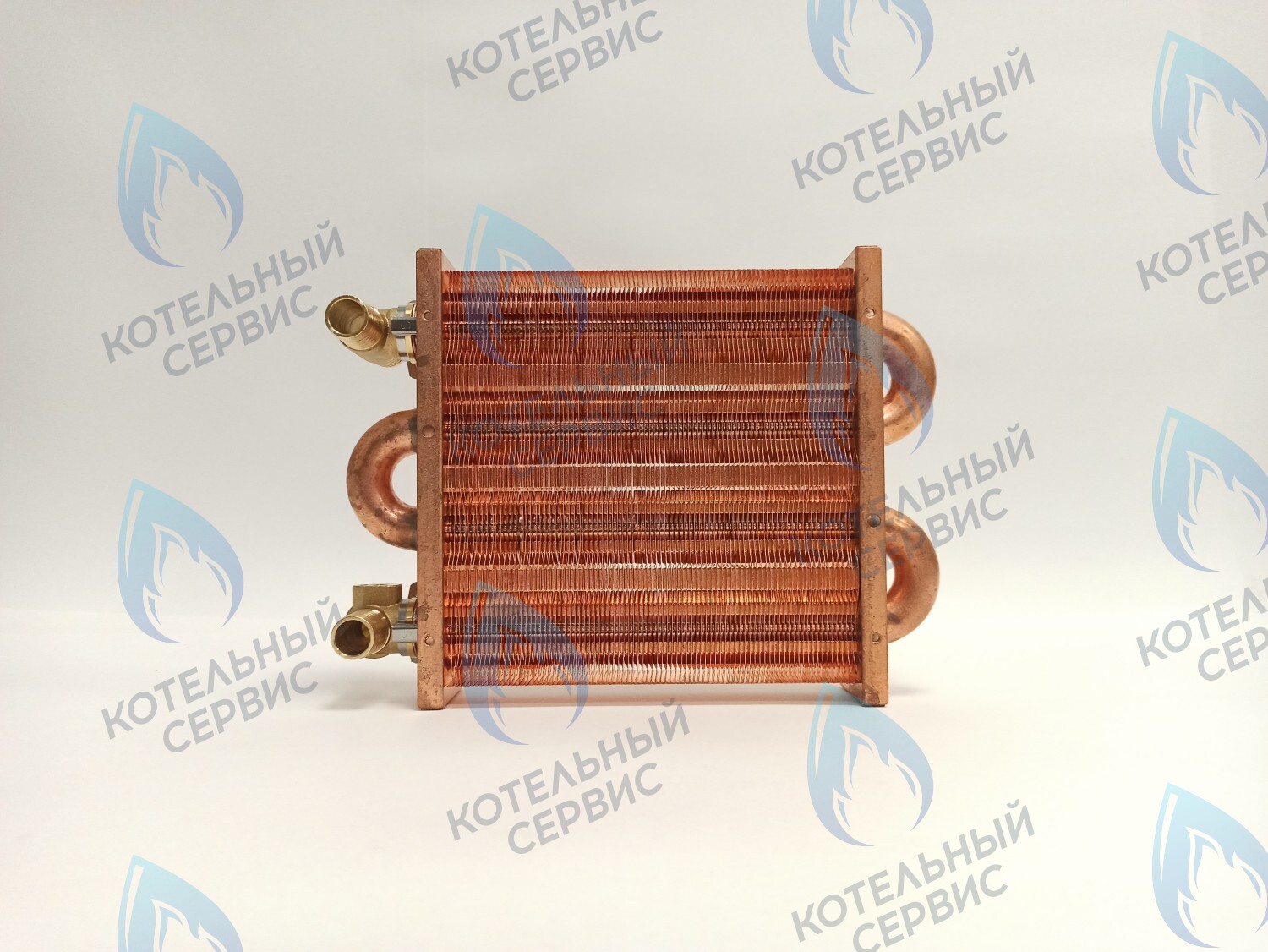 EM021-180-02-Фитинг-Комп Теплообменник первичный основной (с фитингами) 180мм 85 FIN (130-200 HSG/ICH/MSC) (3318108610, 3318108640) DAEWOO 