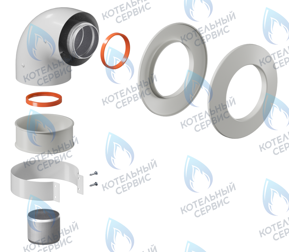 K-01B Отвод коаксиальный (колено) D60/100 (хомут в комплекте + втулка D60 L50) 