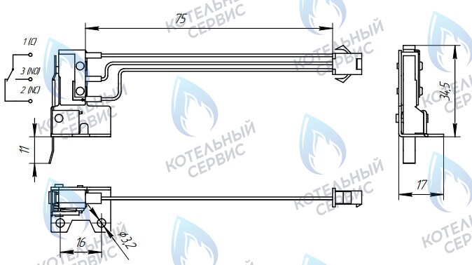 1876 Микровыключатель с кронштейном (3 провода) 