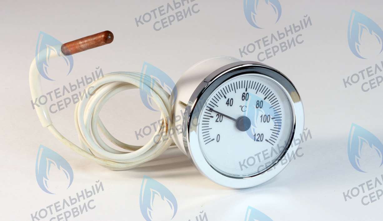 7248048 Термометр круглый хром рамка белый корпус 0-120°C FERROLI 