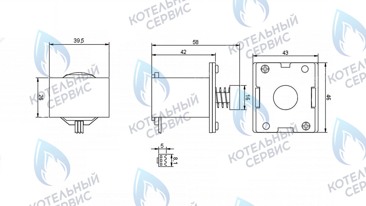17501 Соленоид водонагревателя Neva Comfort, BaltGaz, Vektor, OASIS, Zanussi (аналог)	850	800	800 